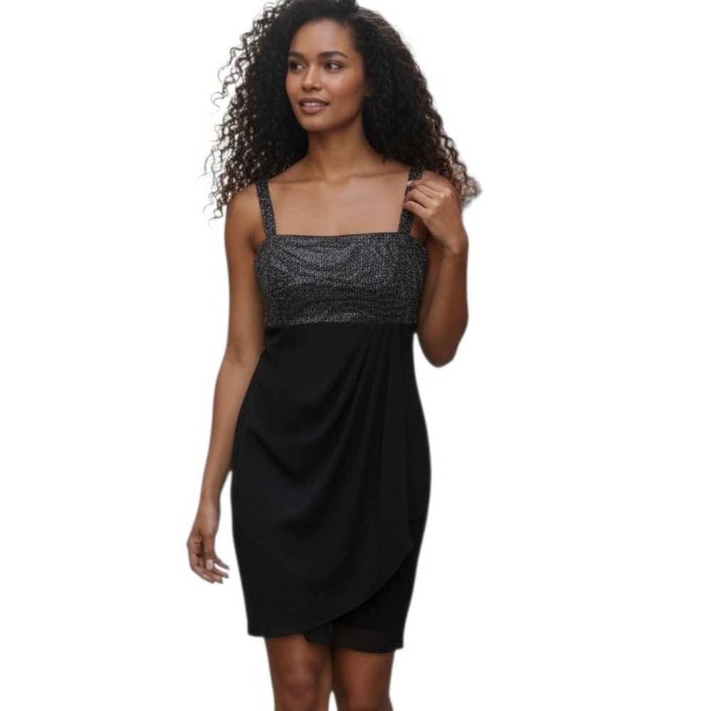 R&M Collection Black Sparkle Embellished Straps Sheath‎ Dress 4 Petite